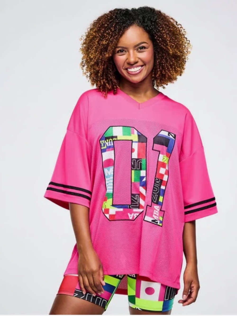 Zumba Worldwide Oversized Mesh Top S/M Unisex in Back to the Fuchsia